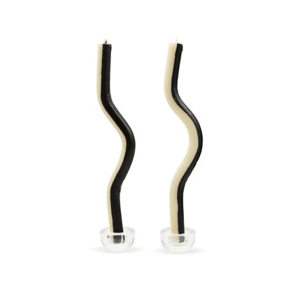 Wavy Black & Ivory Dinner Candles, Set of 2