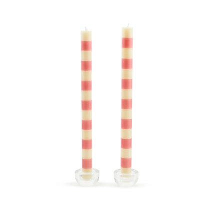 Bands Pink Dinner Candles, Set of 2