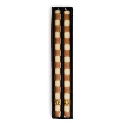 Mocha Check Dinner Candles, Set of 2