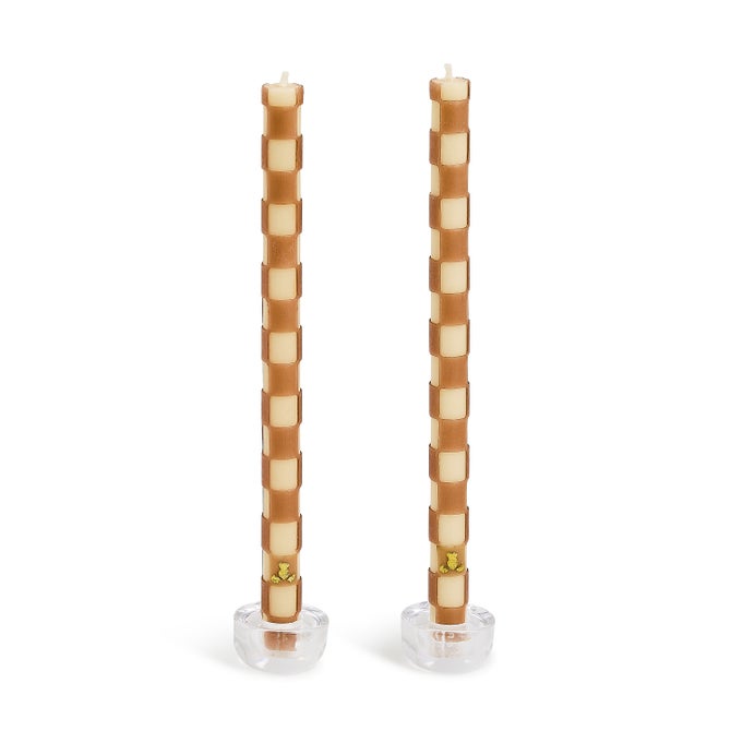 Mocha Check Dinner Candles, Set of 2 image number 0