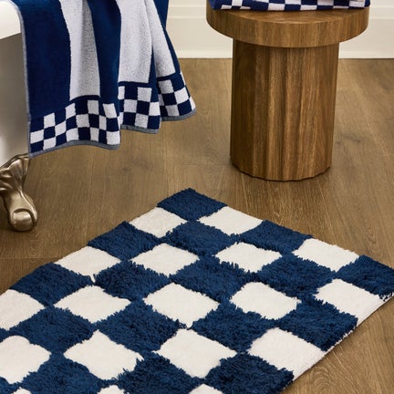 Checkerboard Navy Bath Rug