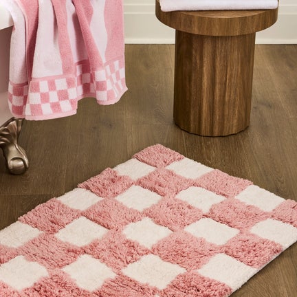 Checkerboard Pink Bath Rug