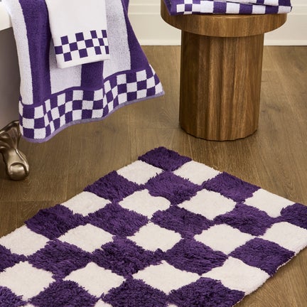 Checkerboard Plum Bath Rug