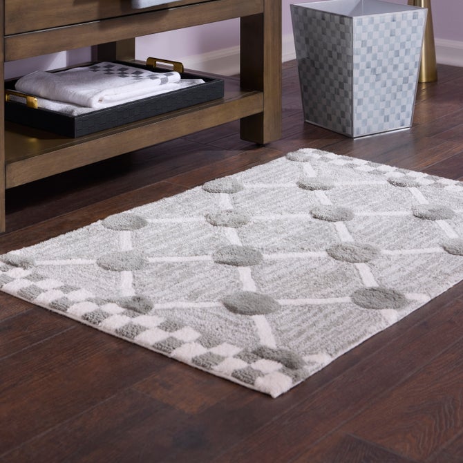 Grey Lattice & Dot Bath Rug image number 1