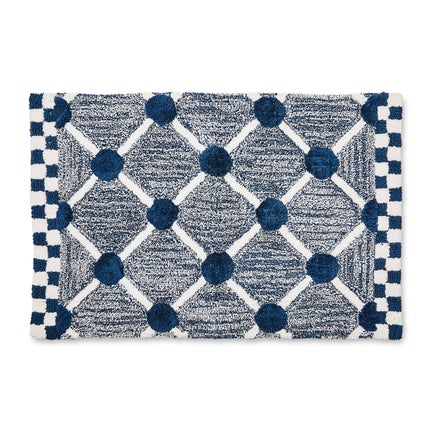 Navy Lattice & Dot Bath Rug