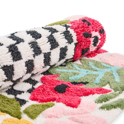 Flower Checkerboard Bath Rug