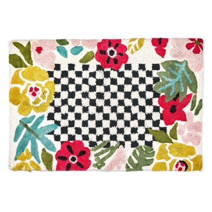 Flower Checkerboard Bath Rug