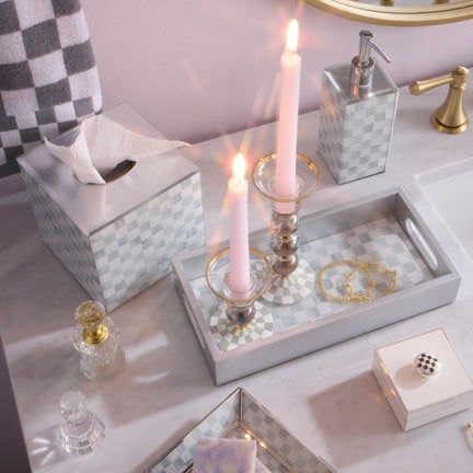 Sterling Check Small Glass Candlestick