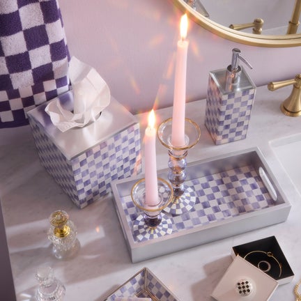 Violet Check Small Glass Candlestick