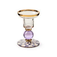 Violet Check Small Glass Candlestick