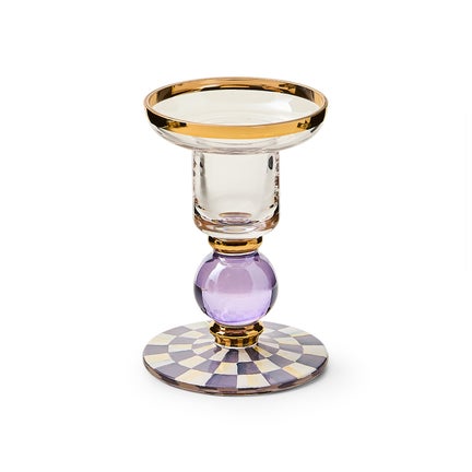 Violet Check Small Glass Candlestick