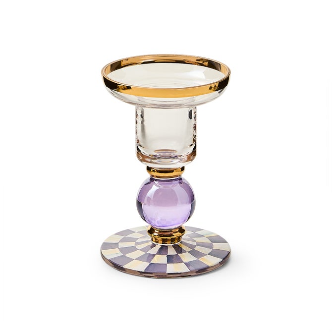 Violet Check Small Glass Candlestick image number 0
