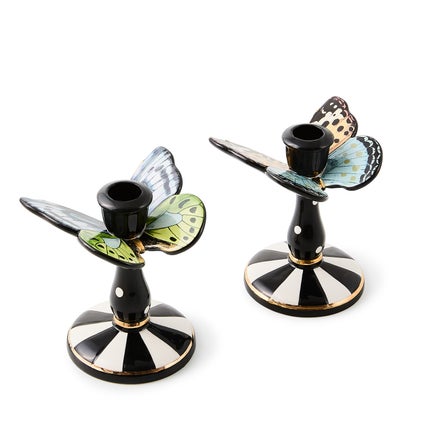 Butterfly Toile Tall Butterfly Candlesticks, Set of 2