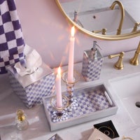 Violet Check Large Glass Candlestick