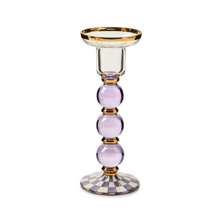 Violet Check Large Glass Candlestick