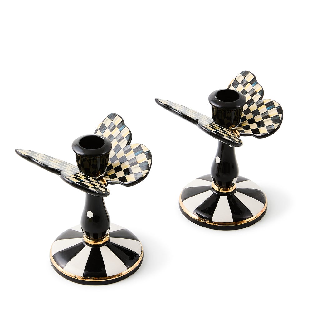 Courtly Check Tall Butterfly Candlesticks, Set of 2 mackenzie-childs Panama imagen 1