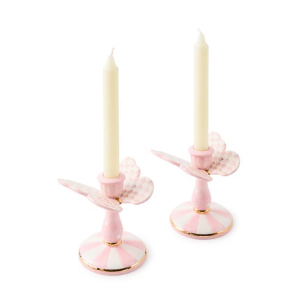Rosy Check Tall Butterfly Candlesticks, Set of 2