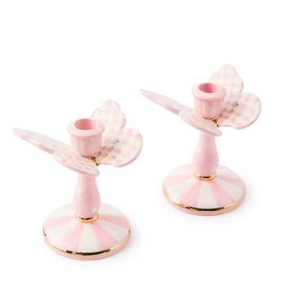 Rosy Check Tall Butterfly Candlesticks, Set of 2