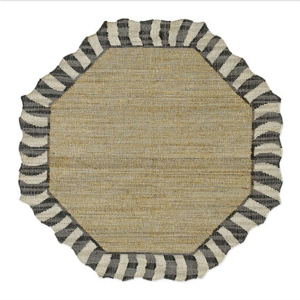 Jute Scalloped Black and White 6' Octagon Rug