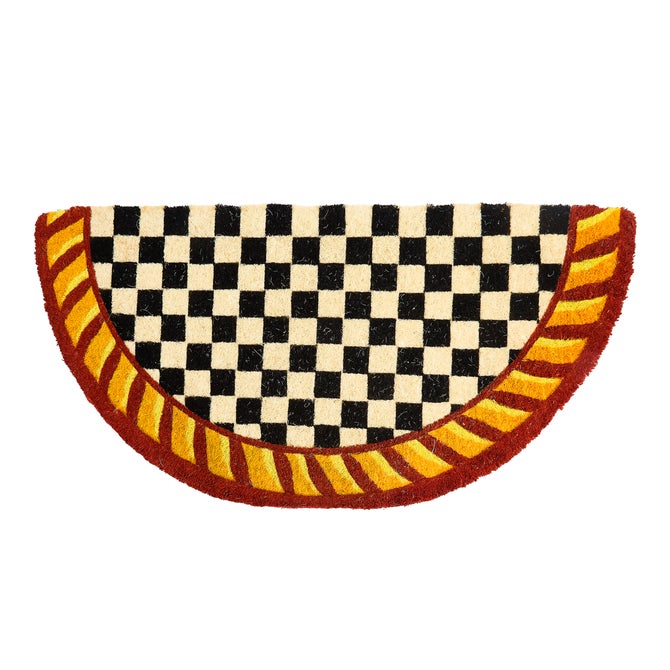 Courtly Check Half Round Red & Gold Entrance Mat image number 0