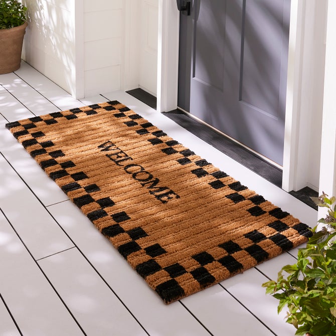 Welcome Checked Double Door Entrance Mat image number 1