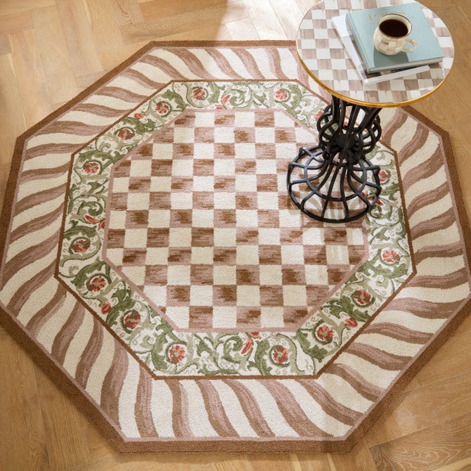 Mocha Check 6' Octagon Rug image number 1
