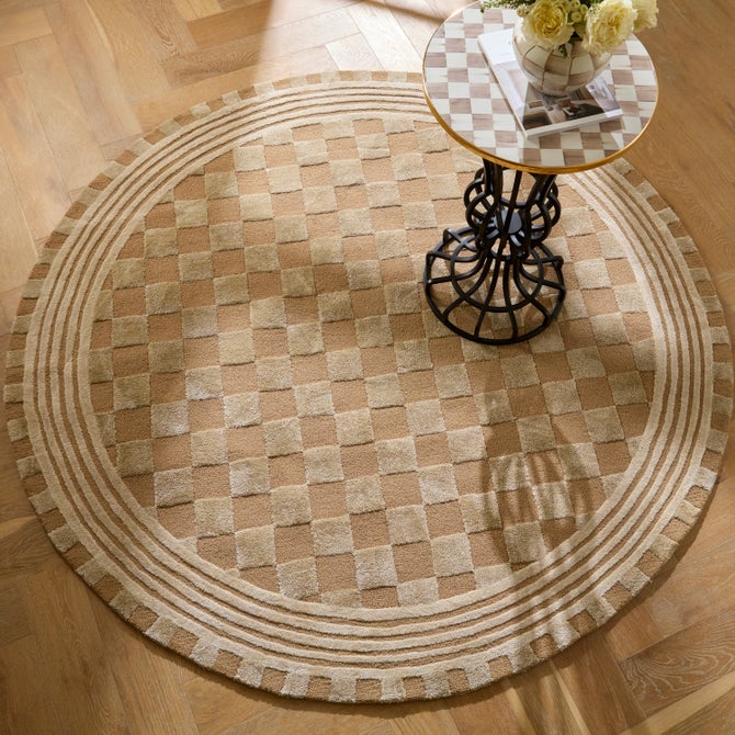 Mocha Tonal Check 6' Round Rug image number 1