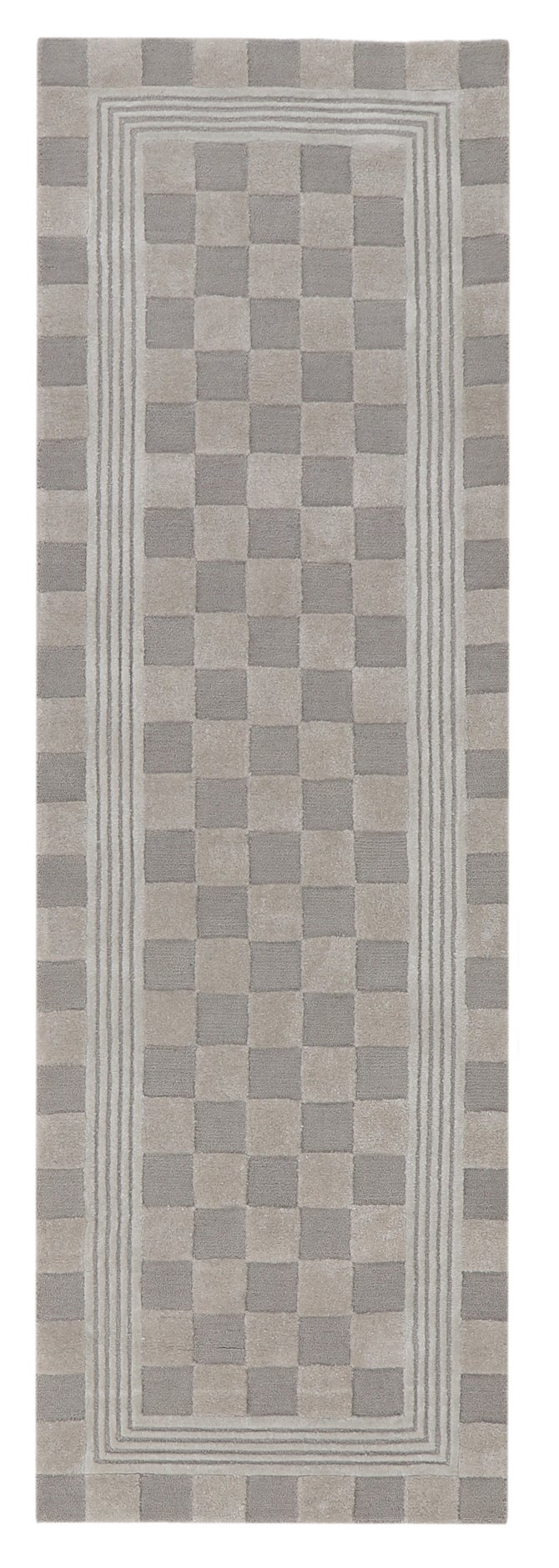 Light Grey Tonal Check 2'6" x 8' Rug image number 0