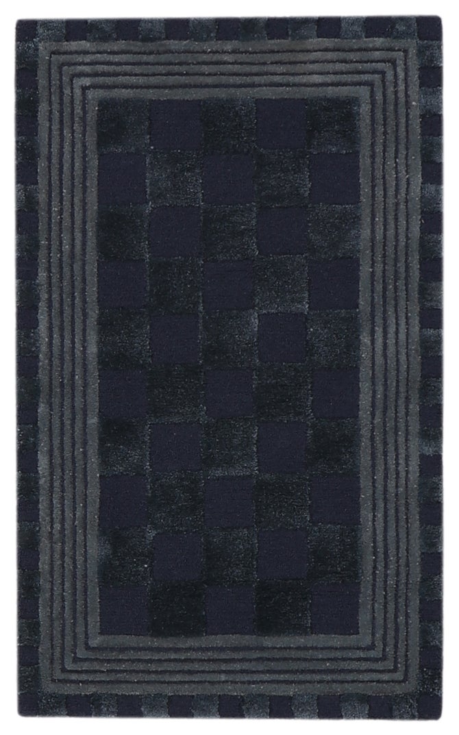 Indigo Blue Tonal Check 2'3" x 3'9" Rug image number 0