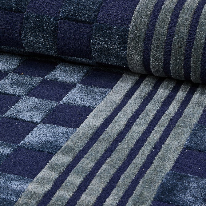 Indigo Blue Tonal Check 2'6" x 8' Rug image number 1