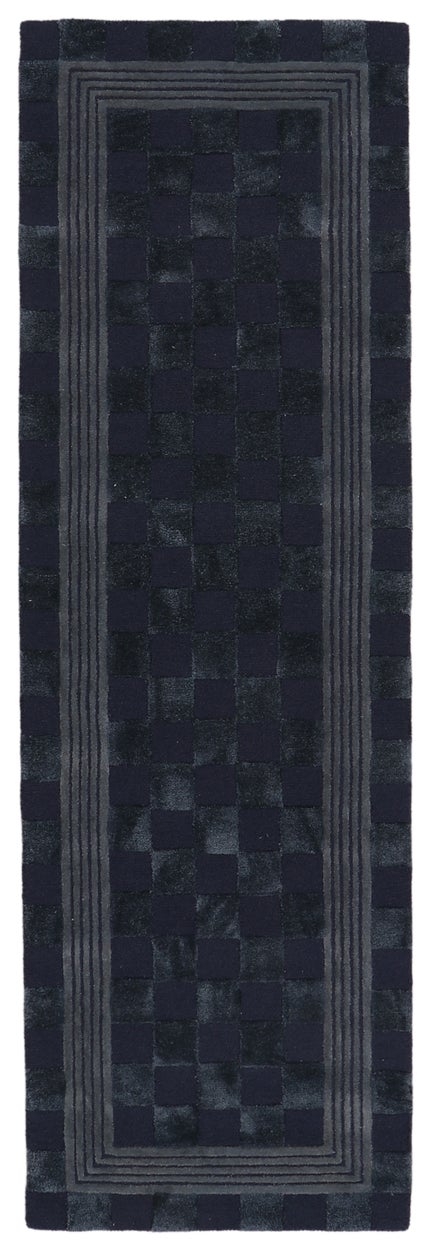 Indigo Blue Tonal Check 2'6" x 8' Rug