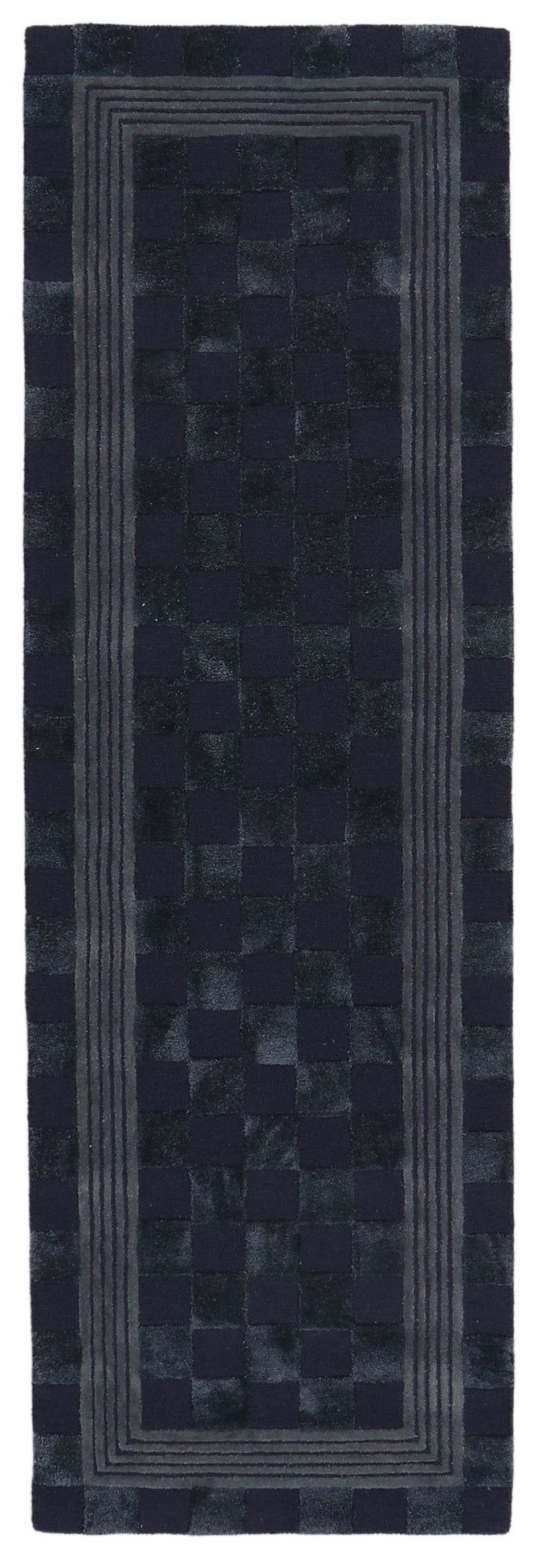 Indigo Blue Tonal Check 2'6" x 8' Rug image number 0