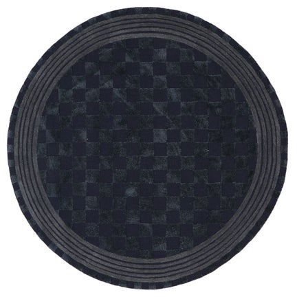 Indigo Blue Tonal Check 6' Round Rug