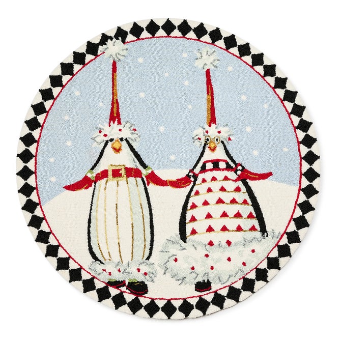 Patience Brewster Santa Penguins 3' Round Rug image number 0