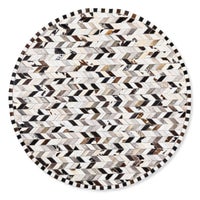 Black Herringbone Hair on Hide 6' Round Rug