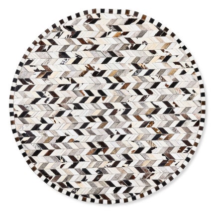 Black Herringbone Hair on Hide 6' Round Rug