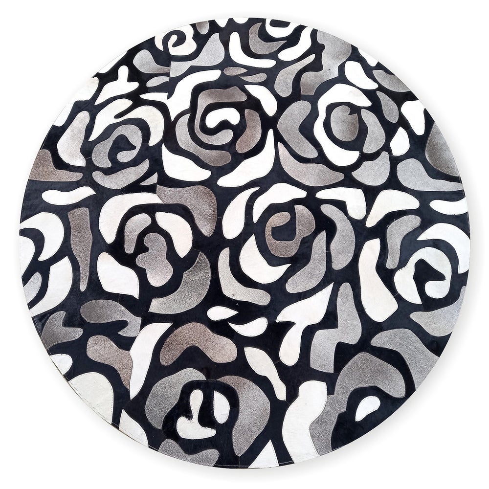 Abstract Roses Hair on Hide Grey 6' Round Rug mackenzie-childs Panama imagen 1