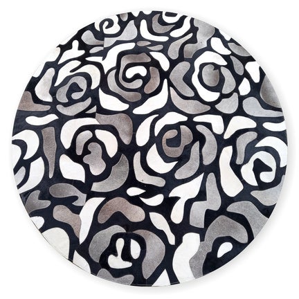 Abstract Roses Hair on Hide Grey 6' Round Rug