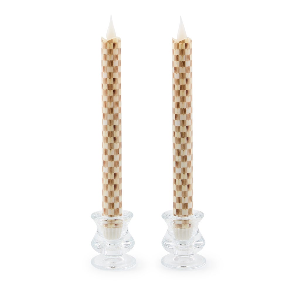 Mocha Check Flameless Dinner Candles, Set of 2 mackenzie-childs Panama imagen 1