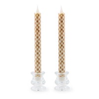 Mocha Check Flameless Dinner Candles, Set of 2