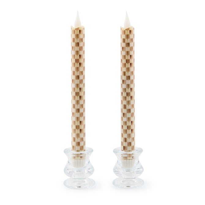 Mocha Check Flameless Dinner Candles, Set of 2 image number 0