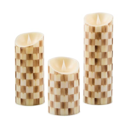 Mocha Check Flameless Candles, Set of 3