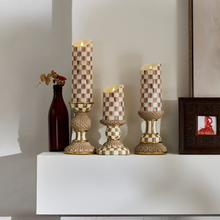 Mocha Check Flameless 5" Pillar Candle