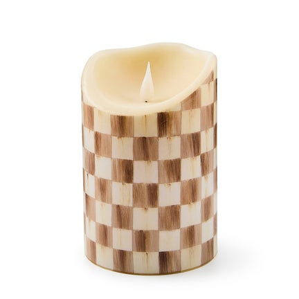 Mocha Check Flameless 6" Pillar Candle