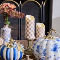 Mocha Check Flameless 7" Pillar Candle