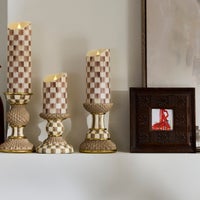 Mocha Check Flameless 7" Pillar Candle