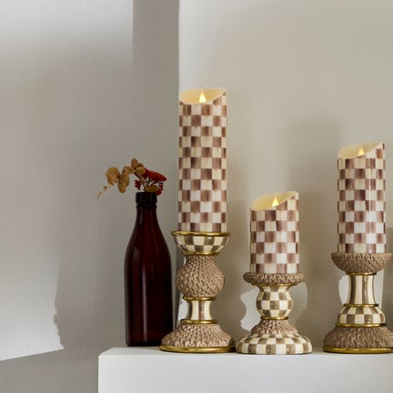 Mocha Check Flameless 9" Pillar Candle