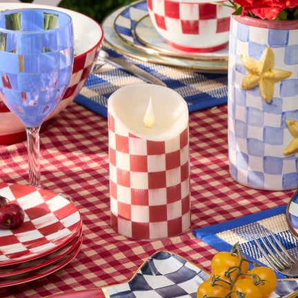 Cherry Check Flameless 5" Pillar Candle