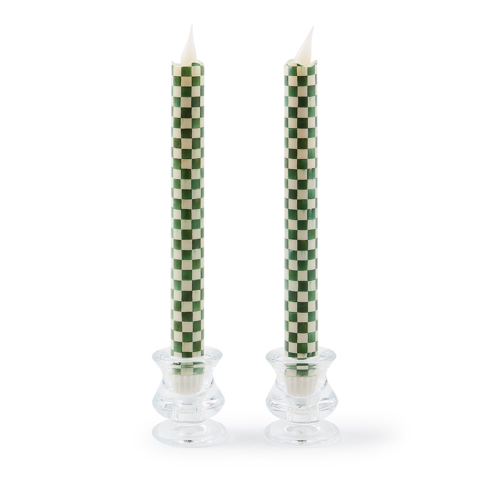 Emerald Check Flameless Dinner Candles, Set of 2 mackenzie-childs Panama imagen 1