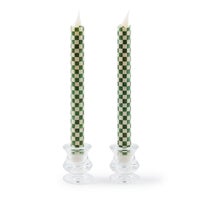 Emerald Check Flameless Dinner Candles, Set of 2